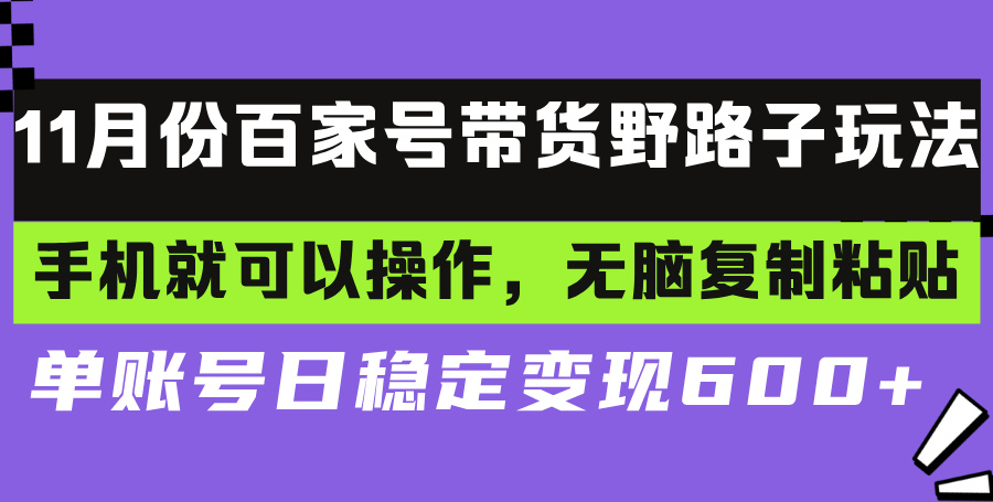 百家号带货野路子玩法 手机就可以操作，无脑复制粘贴 单账号日稳定变现…云米网创-专注分享网络创业落地实操课程 – 全网首发_高质量项目输出云米网创