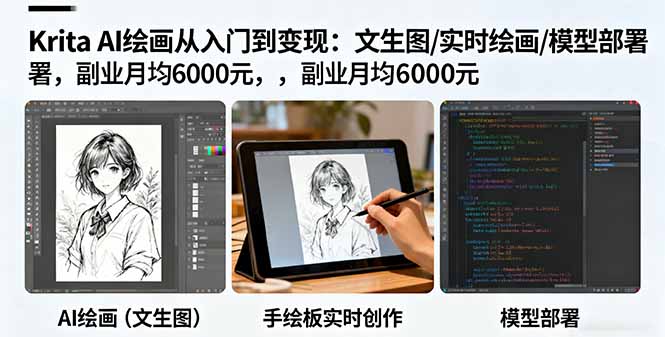 Krita AI绘画从入门到变现：文生图/实时绘画/模型部署，副业月均6000元云米网创-专注分享网络创业落地实操课程 – 全网首发_高质量项目输出云米网创
