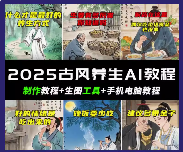 抖音AI古风养生视频教程日入五张 轻松涨粉 10W+云米网创-专注分享网络创业落地实操课程 – 全网首发_高质量项目输出云米网创