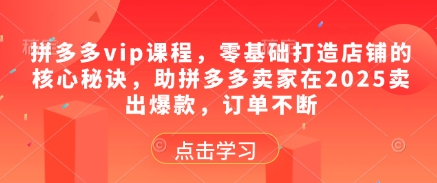 拼多多vip课程，零基础打造店铺的核心秘诀，助拼多多卖家在2025卖出爆款，订单不断云米网创-专注分享网络创业落地实操课程 – 全网首发_高质量项目输出云米网创