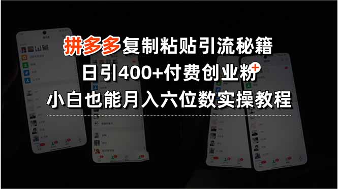 拼多多复制粘贴引流秘籍，日引400+付费创业粉，小白也能月入六位数实操…云米网创-专注分享网络创业落地实操课程 – 全网首发_高质量项目输出云米网创