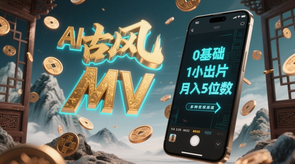 AI一键生成古风音乐MV，0剪辑基础1小时出片，多种变现渠道，一部手机月入5位数云米网创-专注分享网络创业落地实操课程 – 全网首发_高质量项目输出云米网创