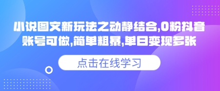 小说推文图文新玩法之动静结合，0粉抖音账号可做，简单粗暴，单日变现多张云米网创-专注分享网络创业落地实操课程 – 全网首发_高质量项目输出云米网创
