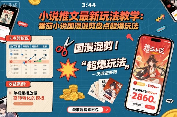 小说推文最新玩法教学,番茄小说国漫混剪盘点超爆玩法,全程干货,一天收益多张云米网创-专注分享网络创业落地实操课程 – 全网首发_高质量项目输出云米网创