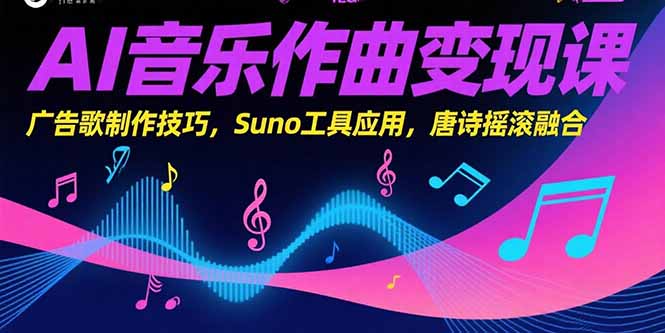 AI音乐作曲变现课，广告歌制作技巧，Suno工具应用，唐诗摇滚融合云米网创-专注分享网络创业落地实操课程 – 全网首发_高质量项目输出云米网创