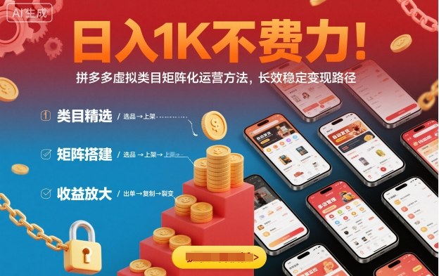 日入1K不费力！拼多多虚拟类目矩阵化运营方法，长效稳定变现路径云米网创-专注分享网络创业落地实操课程 – 全网首发_高质量项目输出云米网创