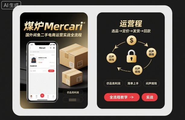 煤炉Mercari国外闲鱼二手电商运营实战全流程，仿品高利润，简单上手，闷声搞钱云米网创-专注分享网络创业落地实操课程 – 全网首发_高质量项目输出云米网创