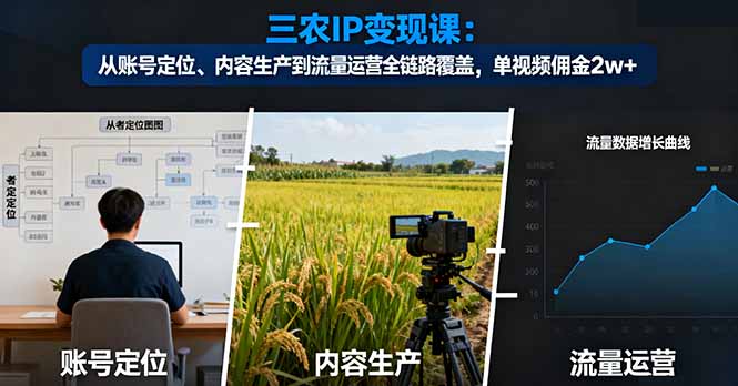 三农IP变现课:从账号定位、内容生产到流量运营全链路覆盖,单视频佣金2w+云米网创-专注分享网络创业落地实操课程 – 全网首发_高质量项目输出云米网创