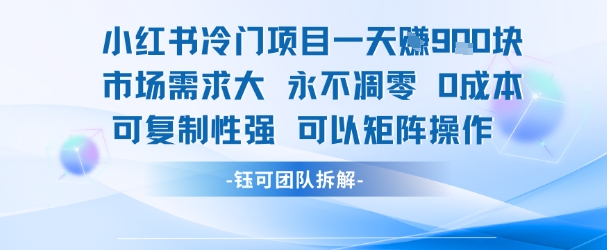小红书冷门项目一天收益9张，市场需求大，0成本，可复制性强可以矩阵操作云米网创-专注分享网络创业落地实操课程 – 全网首发_高质量项目输出云米网创