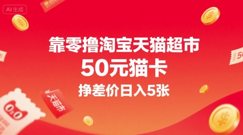 靠零撸淘宝天猫超市50元猫卡，挣差价日入5张云米网创-专注分享网络创业落地实操课程 – 全网首发_高质量项目输出云米网创