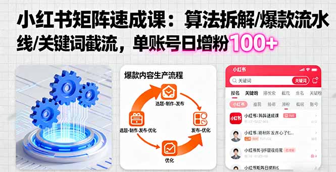 小红书矩阵起号速成课:算法拆解/爆款流水线/关键词截流 单账号日增粉100+云米网创-专注分享网络创业落地实操课程 – 全网首发_高质量项目输出云米网创