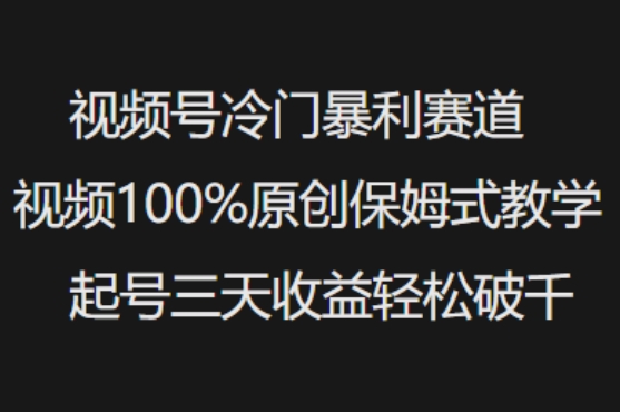 视频号冷门暴利赛道视频100%原创保姆式教学起号三天收益轻松破千云米网创-专注分享网络创业落地实操课程 – 全网首发_高质量项目输出云米网创