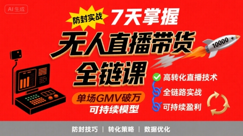 无人直播带货全链防封实战课，7天掌握高转化直播技术，实现单场GMV破万可持续模型云米网创-专注分享网络创业落地实操课程 – 全网首发_高质量项目输出云米网创