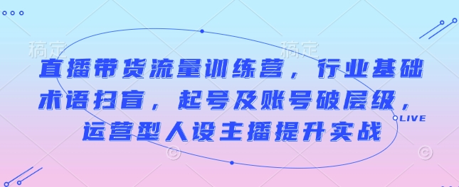 直播带货流量训练营，行业基础术语扫盲，起号及账号破层级，运营型人设主播提升实战云米网创-专注分享网络创业落地实操课程 – 全网首发_高质量项目输出云米网创