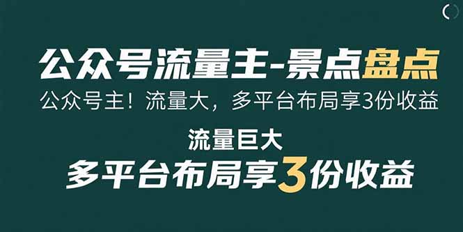 公众号流量主-景点盘点 流量巨大 多平台布局享3份收益云米网创-专注分享网络创业落地实操课程 – 全网首发_高质量项目输出云米网创