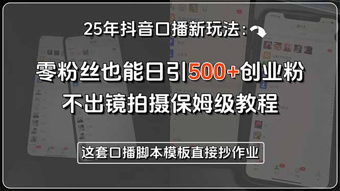 25年抖音口播新玩法：零粉丝也能日引500+创业粉，不出镜拍摄保姆级教程…云米网创-专注分享网络创业落地实操课程 – 全网首发_高质量项目输出云米网创
