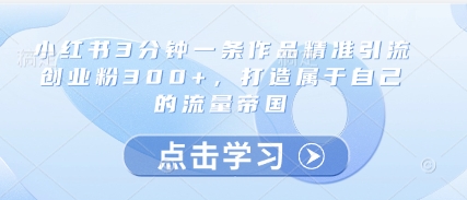 小红书3分钟一条作品精准引流创业粉300+，打造属于自己的流量帝国云米网创-专注分享网络创业落地实操课程 – 全网首发_高质量项目输出云米网创