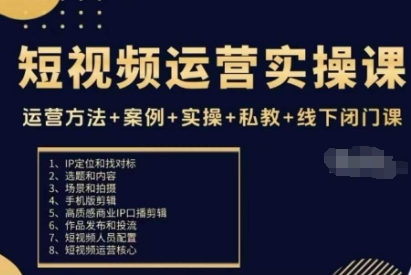 短视频运营实操课，运营方法+案例+实操+私教+线下闭门课云米网创-专注分享网络创业落地实操课程 – 全网首发_高质量项目输出云米网创