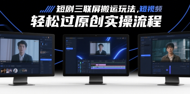 短剧三联屏搬运玩法，短剧搬运轻松过原创实操流程云米网创-专注分享网络创业落地实操课程 – 全网首发_高质量项目输出云米网创