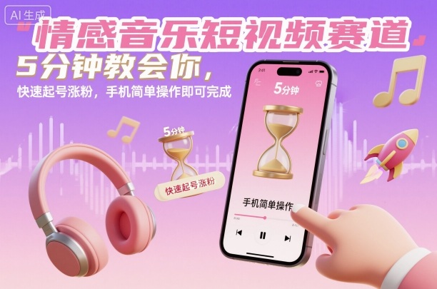 情感音乐短视频赛道，5分钟教会你，快速起号涨粉，手机简单操作即可完成云米网创-专注分享网络创业落地实操课程 – 全网首发_高质量项目输出云米网创
