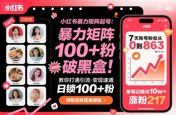 小红书暴力矩阵起号，教你打通引流-变现速通，日锁100+粉，破流量黑盒云米网创-专注分享网络创业落地实操课程 – 全网首发_高质量项目输出云米网创