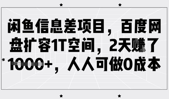 闲鱼信息差项目，百度网盘扩容1T空间，2天收益1k+，人人可做0成本云米网创-专注分享网络创业落地实操课程 – 全网首发_高质量项目输出云米网创