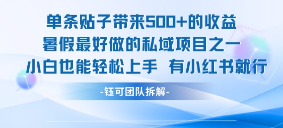 单条贴子带来5张的收益，暑假最好做的私域项目之一，小白也能轻松上手，有小红书就行云米网创-专注分享网络创业落地实操课程 – 全网首发_高质量项目输出云米网创