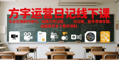 方宇运营日记线下课，包含剪辑制作技巧、拍摄引导过程、起号思维导图、选题等多个教学资料云米网创-专注分享网络创业落地实操课程 – 全网首发_高质量项目输出云米网创