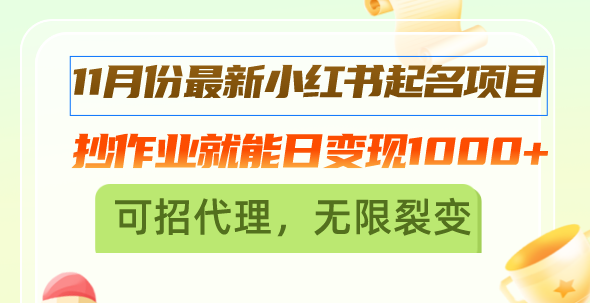 11月份最新小红书起名项目，抄作业就能日变现1000+，可招代理，无限裂变云米网创-专注分享网络创业落地实操课程 – 全网首发_高质量项目输出云米网创