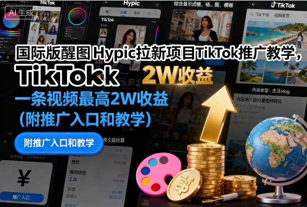 国际版醒图Hypic拉新项目TikTok推广教学，一条视频最高2W收益(附推广入口和教学)云米网创-专注分享网络创业落地实操课程 – 全网首发_高质量项目输出云米网创