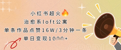 小红书超火的治愈系loft公寓，单条作品点赞16W，3分钟一条，单日变现数张云米网创-专注分享网络创业落地实操课程 – 全网首发_高质量项目输出云米网创