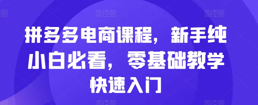 拼多多电商课程，新手纯小白必看，零基础教学快速入门云米网创-专注分享网络创业落地实操课程 – 全网首发_高质量项目输出云米网创
