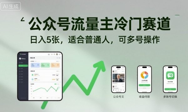 公众号流量主冷门赛道，日入5张，适合普通人，可多号操作云米网创-专注分享网络创业落地实操课程 – 全网首发_高质量项目输出云米网创