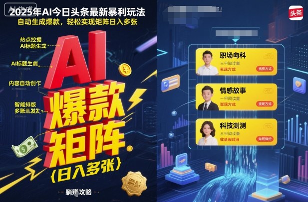 2025年AI今日头条最新暴利玩法，自动生成爆款，轻松实现矩阵日入多张云米网创-专注分享网络创业落地实操课程 – 全网首发_高质量项目输出云米网创