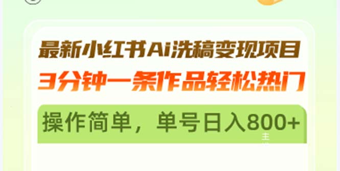最新小红书Ai洗稿变现项目 3分钟一条作品轻松热门 操作简单，单号日入800+云米网创-专注分享网络创业落地实操课程 – 全网首发_高质量项目输出云米网创