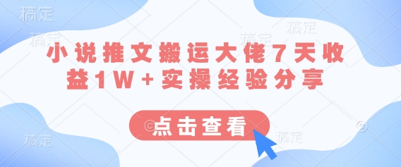 小说推文搬运大佬7天收益1W+实操经验分享云米网创-专注分享网络创业落地实操课程 – 全网首发_高质量项目输出云米网创