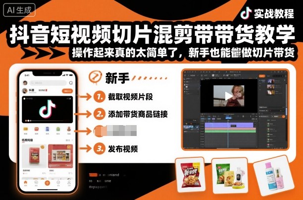 抖音短视频切片混剪带货教学，操作起来真的太简单了，新手也能做切片带货云米网创-专注分享网络创业落地实操课程 – 全网首发_高质量项目输出云米网创