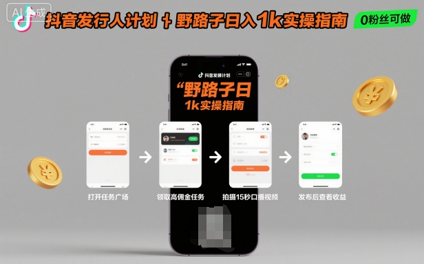 抖音发行人计划全新野路子玩法，随时随地，只要有手机，就能操作，日入1k+【揭秘】云米网创-专注分享网络创业落地实操课程 – 全网首发_高质量项目输出云米网创