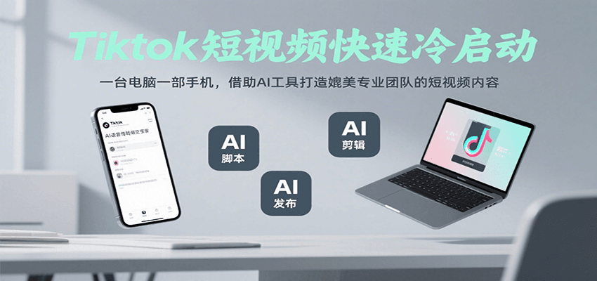 Tiktok短视频快速冷启动，一台电脑一部手机，借助AI工具打造媲美专业团队的短视频内容云米网创-专注分享网络创业落地实操课程 – 全网首发_高质量项目输出云米网创