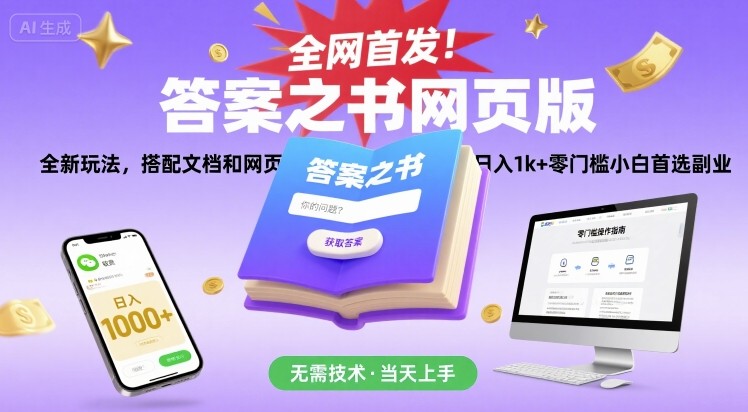 全网首发！答案之书网页版，全新玩法，搭配文档和网页，日入1k+零门槛小白首选副业【揭秘】云米网创-专注分享网络创业落地实操课程 – 全网首发_高质量项目输出云米网创