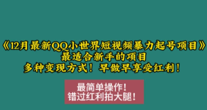 12月最新QQ小世界短视频暴力起号项目，最适合新手的项目，多种变现方式云米网创-专注分享网络创业落地实操课程 – 全网首发_高质量项目输出云米网创