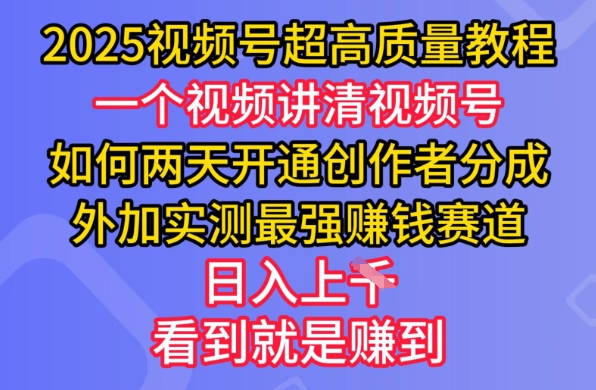 2025视频号超高质量教程，两天开通创作者分成，外加实测最强挣钱赛道，日入多张云米网创-专注分享网络创业落地实操课程 – 全网首发_高质量项目输出云米网创