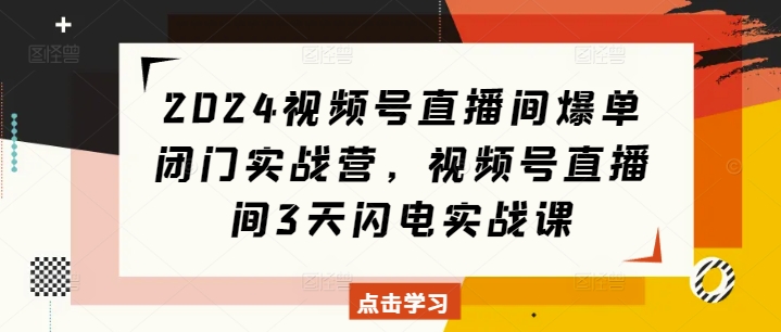 2024视频号直播间爆单闭门实战营，视频号直播间3天闪电实战课云米网创-专注分享网络创业落地实操课程 – 全网首发_高质量项目输出云米网创