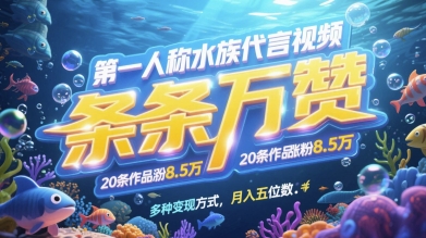 第一人称水族代言视频，条条万赞，20条作品涨粉7.8W，多种变现方式月入五位数云米网创-专注分享网络创业落地实操课程 – 全网首发_高质量项目输出云米网创